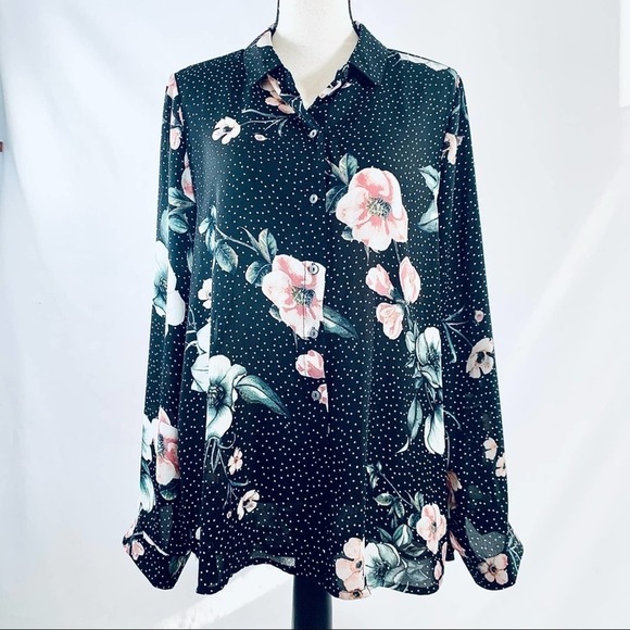 SPENSE Long Sleeve Sheer Floral Blouse Large - Picture 8 of 15